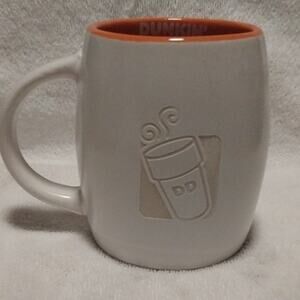 Dunkin' Donuts Engraved Coffee Mug 14 fl oz White Orange Ceramic Collectible